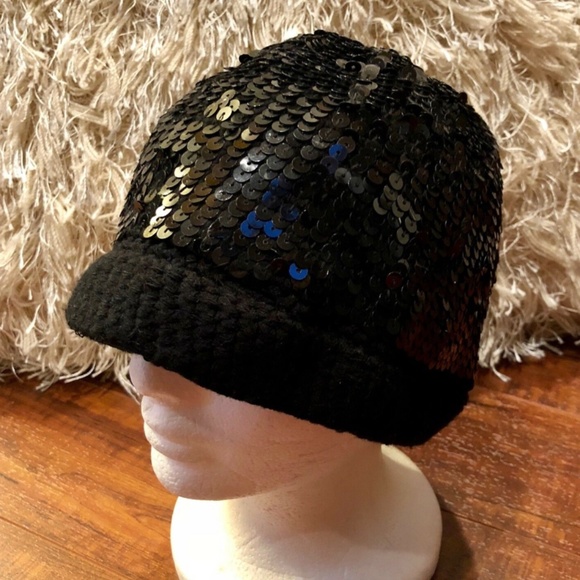 Vintage Black Sequined Beanie Cap Hat main image 8